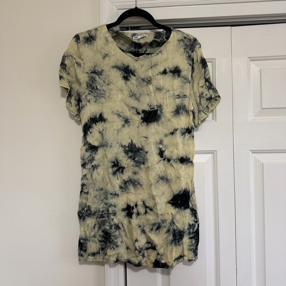 Zara Dresses & Skirts - Zara Cream Navy Blue Tie Dyed Tee Shirt Style Dress Short Sleeve Size Small
